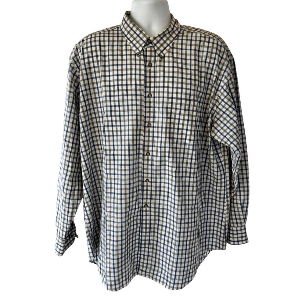 Nordstrom XXL Mens Long Sleeve Blue & White Plaid Poplin Button Down Shirt